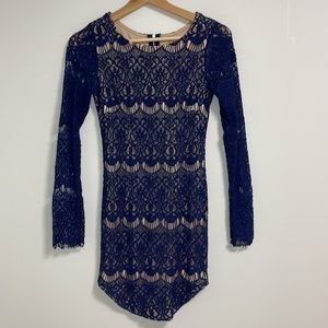 Xenia Boutique Long Sleeve Mini Bodycon Lace Dress
